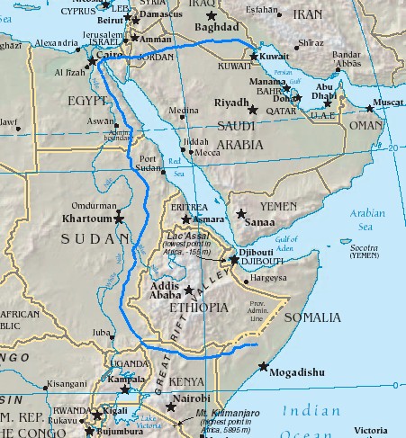 Map showing an impossible river course if Cush is Ethiopia