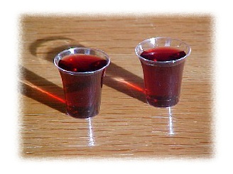 Token glass of juice used when deacons don't have time to really serve